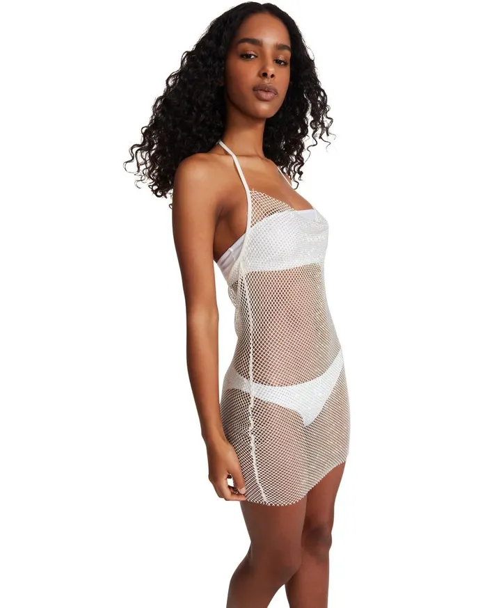 Steve Madden Mesh Rhinestone Dress White Womens Dresses