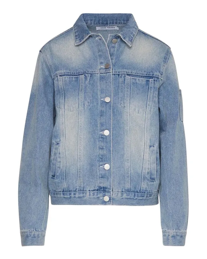 Steve Madden Rhinestone Fringe Denim Jacket Denim Fabric Womens Jackets and Coats Steve Madden Rhinestone Fringe Denim Jacket Denim Fabric Womens Jackets and Coats