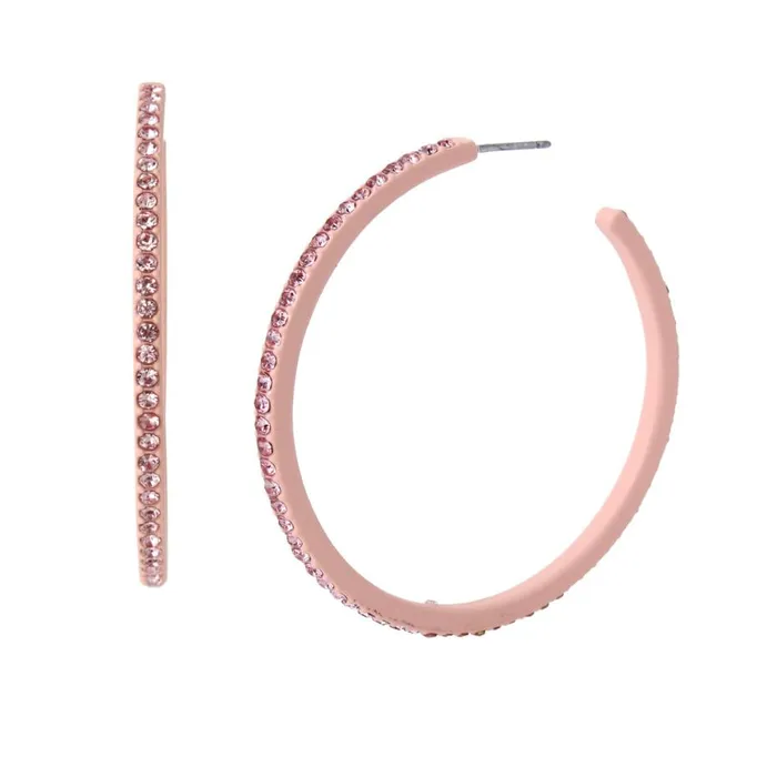 Steve Madden Rhinestone Hoop Earrings Blush Womens Jewelry