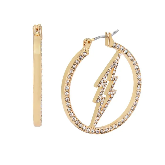 Steve Madden Rhinestone Lightning Bolt Hoop Earrings Crystal Womens Jewelry