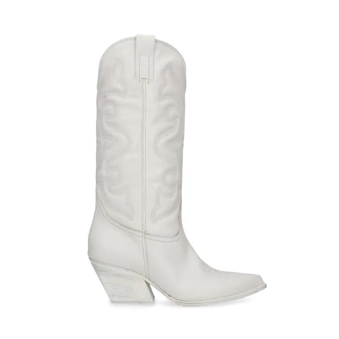 Steve Madden West White Leather Womens Boots