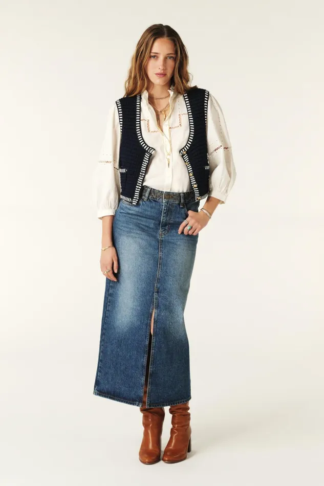 StraightCut Skirt Math Blue Women Baandsh Skirts and Shorts