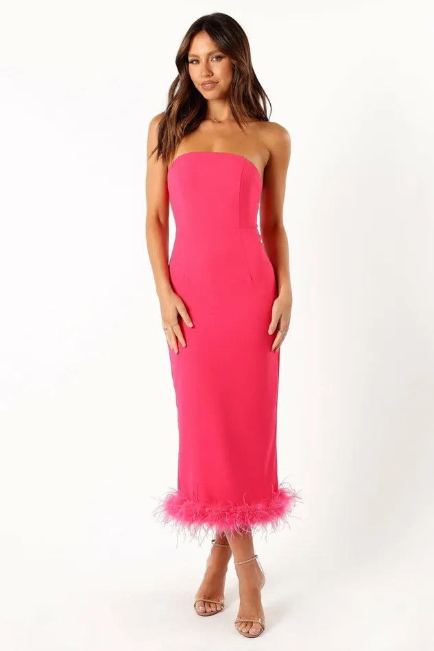 Strapless Dresses Darbie Strapless Feather Midi Dress Berry 8211 Petal and Pup Women