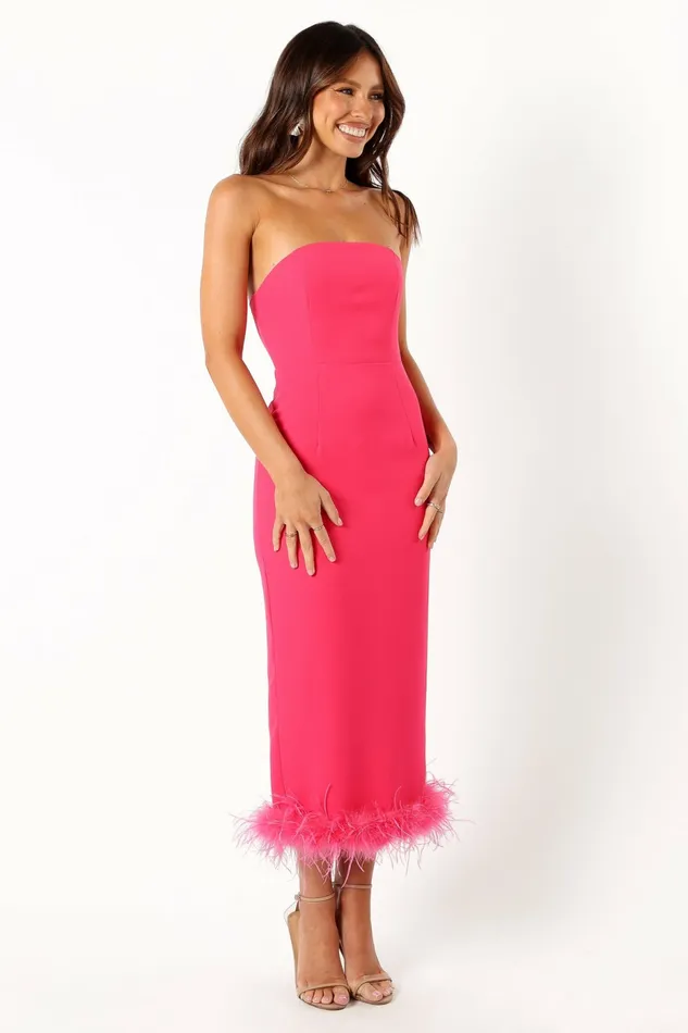 Strapless Dresses Darbie Strapless Feather Midi Dress Berry 8211 Petal and Pup Women