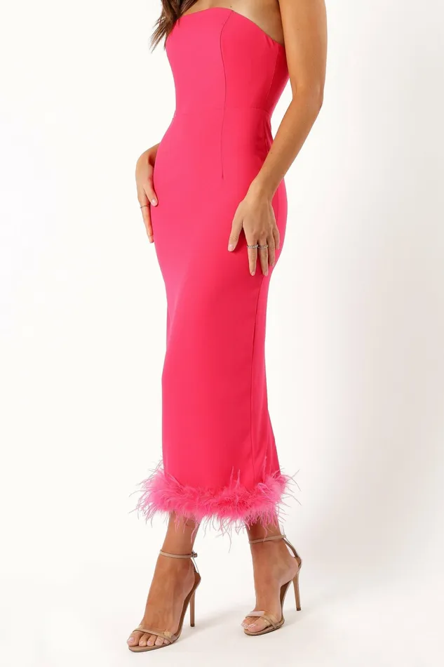 Strapless Dresses Darbie Strapless Feather Midi Dress Berry 8211 Petal and Pup Women