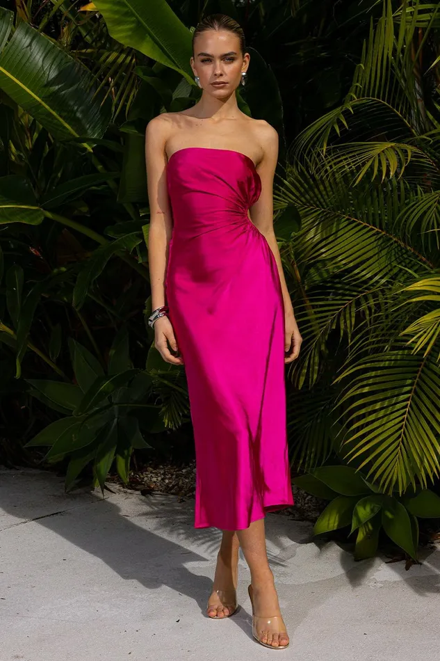 Strapless Dresses Saraya Midi Dress Hot Pink 8211 Petal and Pup Women
