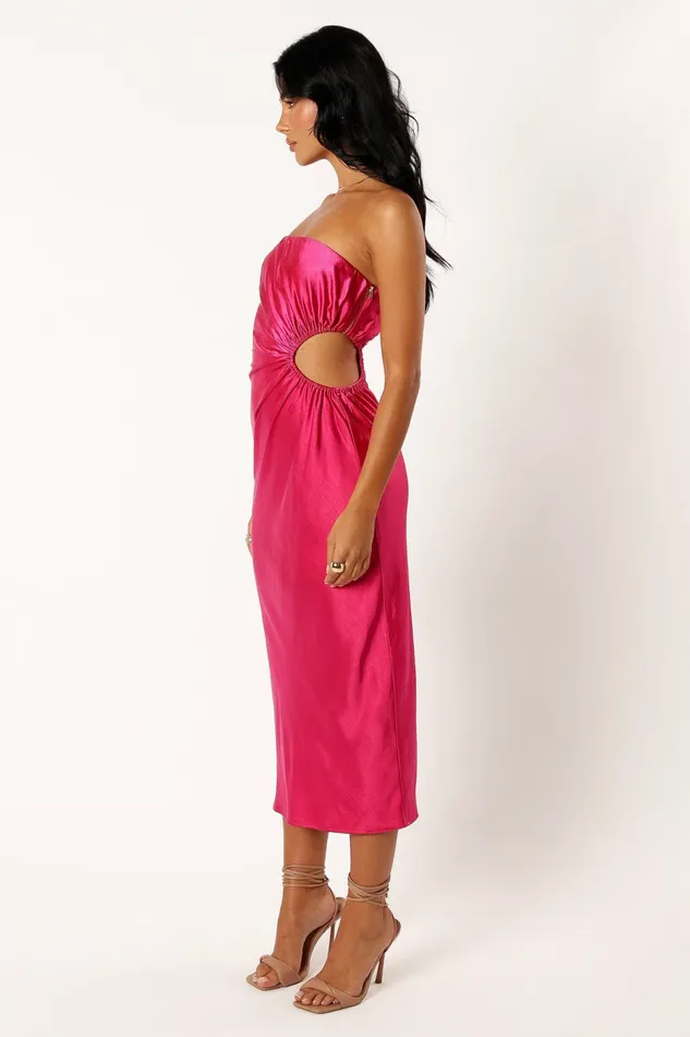 Strapless Dresses Saraya Midi Dress Hot Pink 8211 Petal and Pup Women