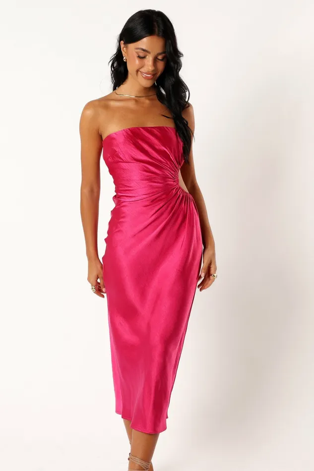 Strapless Dresses Saraya Midi Dress Hot Pink 8211 Petal and Pup Women