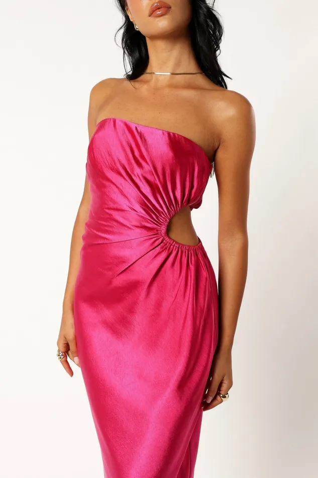 Strapless Dresses Saraya Midi Dress Hot Pink 8211 Petal and Pup Women