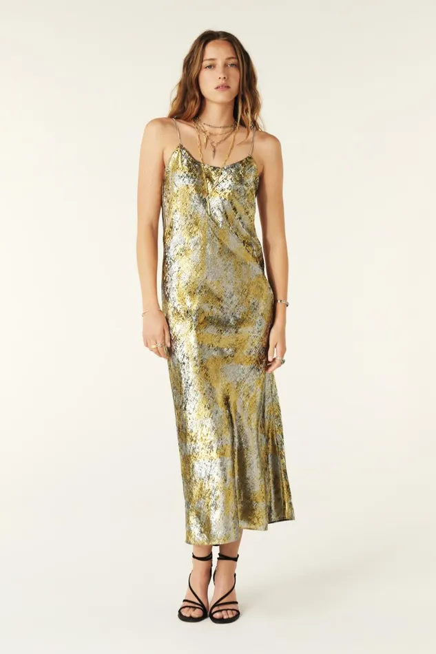 Strappy Midi Dress Flavia Gold Women Baandsh Dresses