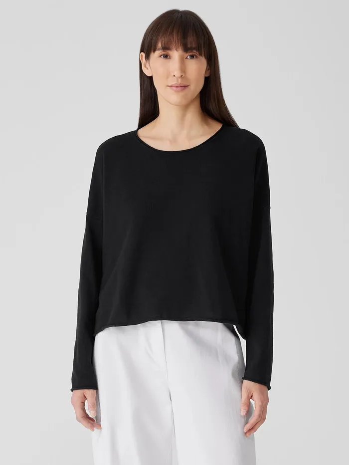 Sweaters and Cardigans Women Eileen Fisher Peruvian Organic Cotton Crepe Crew Neck Top Black Sweaters and Cardigans Women Eileen Fisher Peruvian Organic Cotton Crepe Crew Neck Top Black