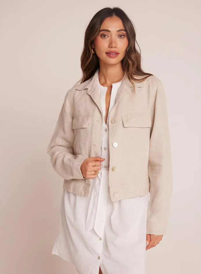 Sweaters and Jackets Women Bella Dahl Flap Pocket Shirt Jacket 8211 Linen Sand