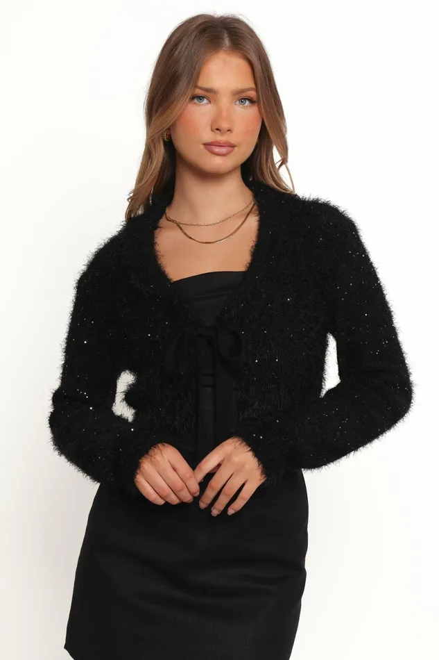 Sweaters Capra Fuzzy Tie Front Cardigan Black Petal and Pup Women