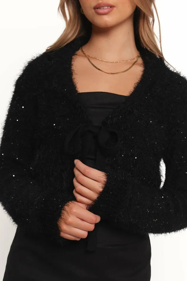 Sweaters Capra Fuzzy Tie Front Cardigan Black Petal and Pup Women