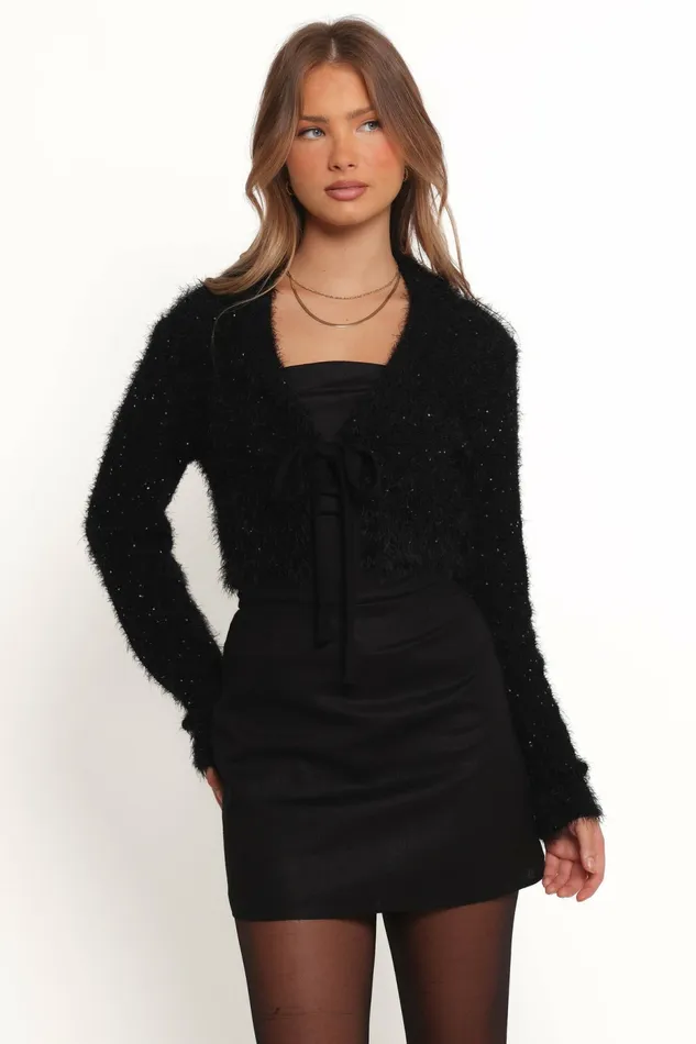 Sweaters Capra Fuzzy Tie Front Cardigan Black Petal and Pup Women