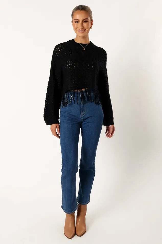 Sweaters Katalina Fringe Crop Knit Sweater Black 8211 Petal and Pup Women