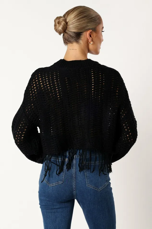 Sweaters Katalina Fringe Crop Knit Sweater Black 8211 Petal and Pup Women