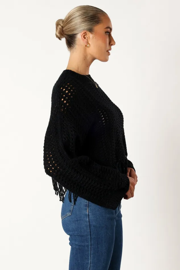Sweaters Katalina Fringe Crop Knit Sweater Black 8211 Petal and Pup Women