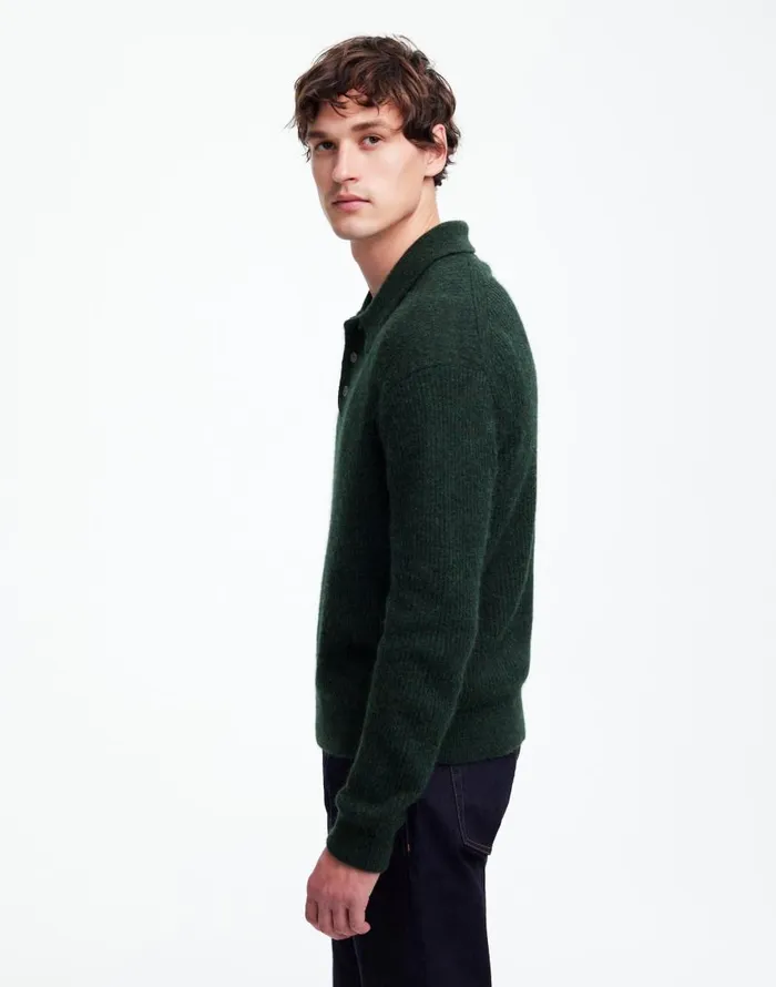 Sweaters Men Madewell AlpacaBlend Sweater Polo Shirt Heather Black Pine