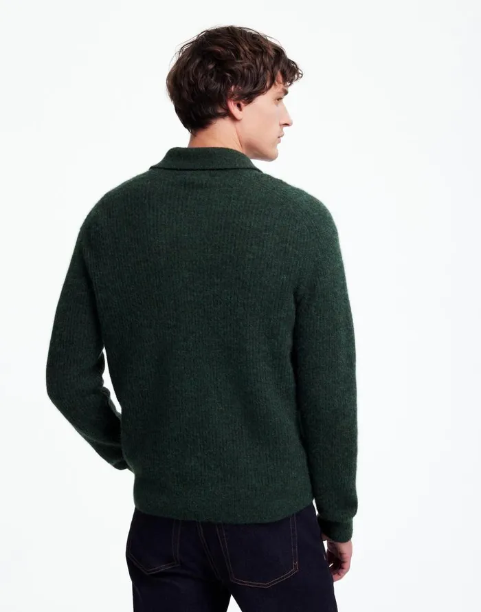 Sweaters Men Madewell AlpacaBlend Sweater Polo Shirt Heather Black Pine