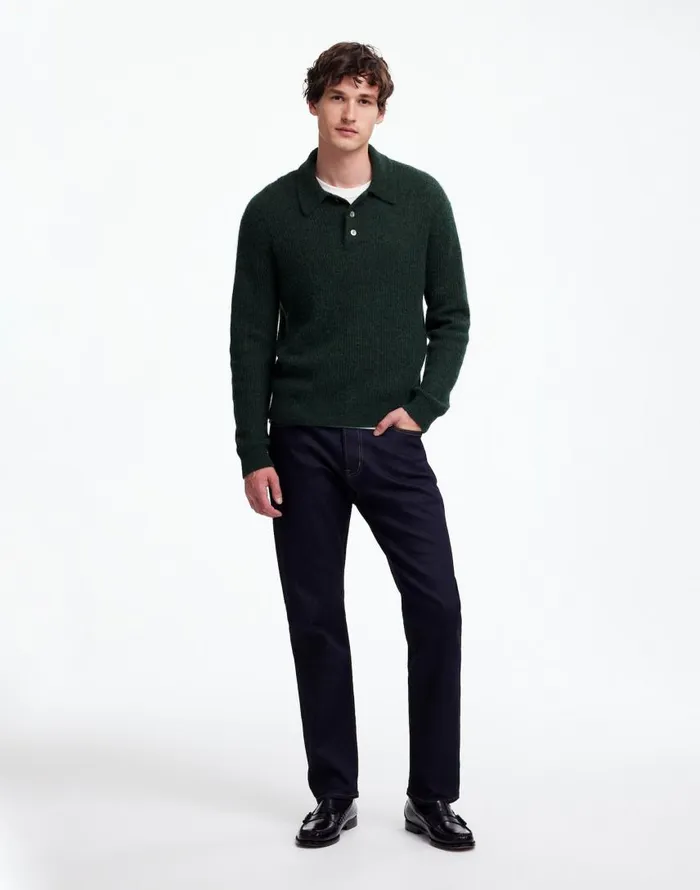 Sweaters Men Madewell AlpacaBlend Sweater Polo Shirt Heather Black Pine