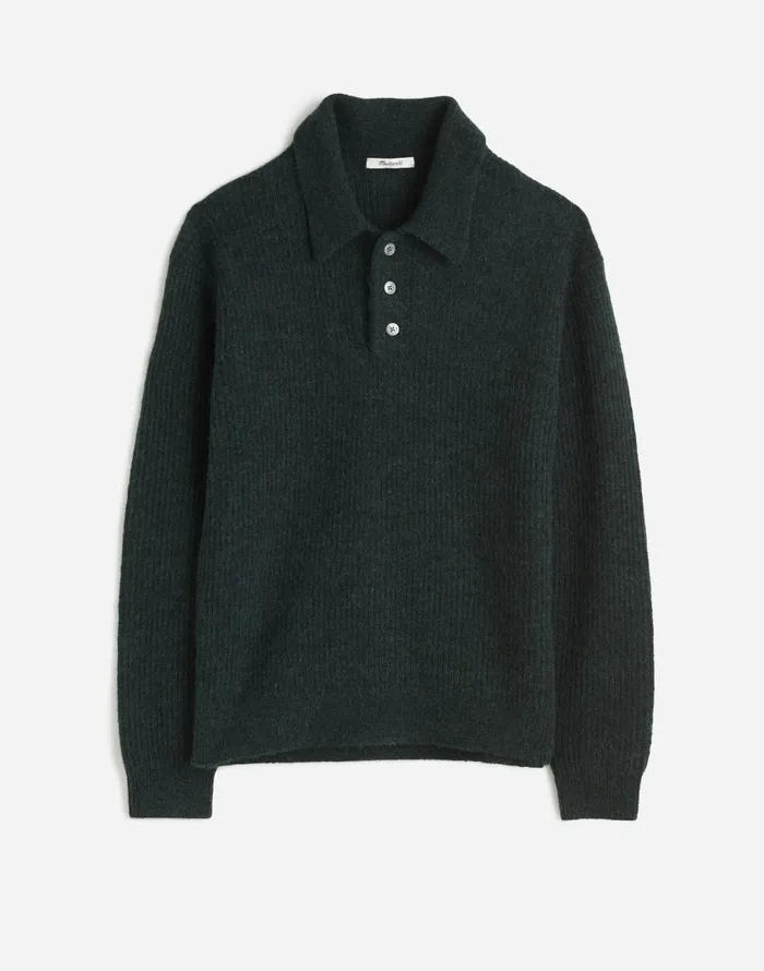 Sweaters Men Madewell AlpacaBlend Sweater Polo Shirt Heather Black Pine