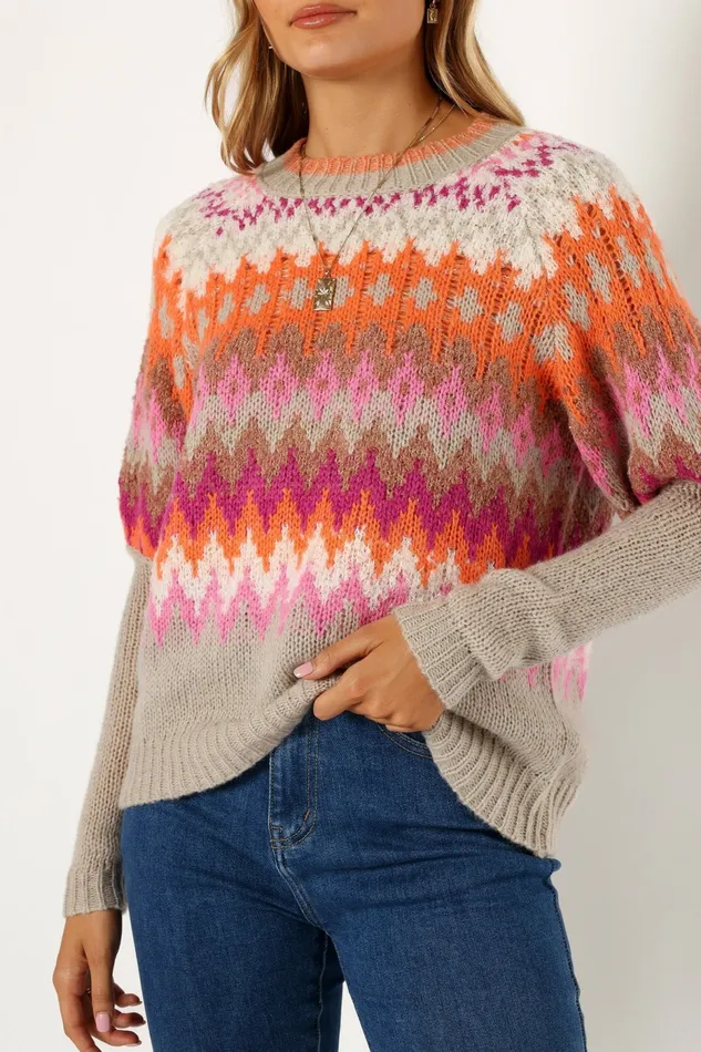 Sweaters Petal and Pup Women Emerson Fairisle Knit Sweater OrangePink