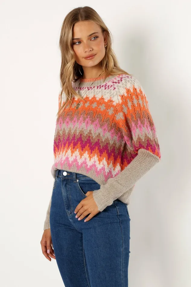 Sweaters Petal and Pup Women Emerson Fairisle Knit Sweater OrangePink