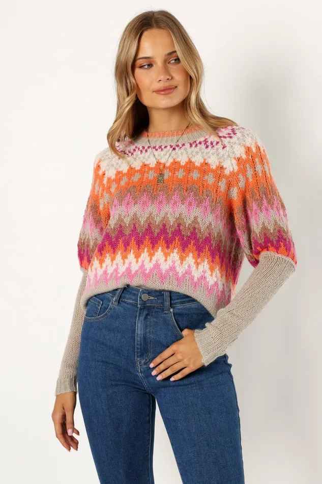 Sweaters Petal and Pup Women Emerson Fairisle Knit Sweater OrangePink