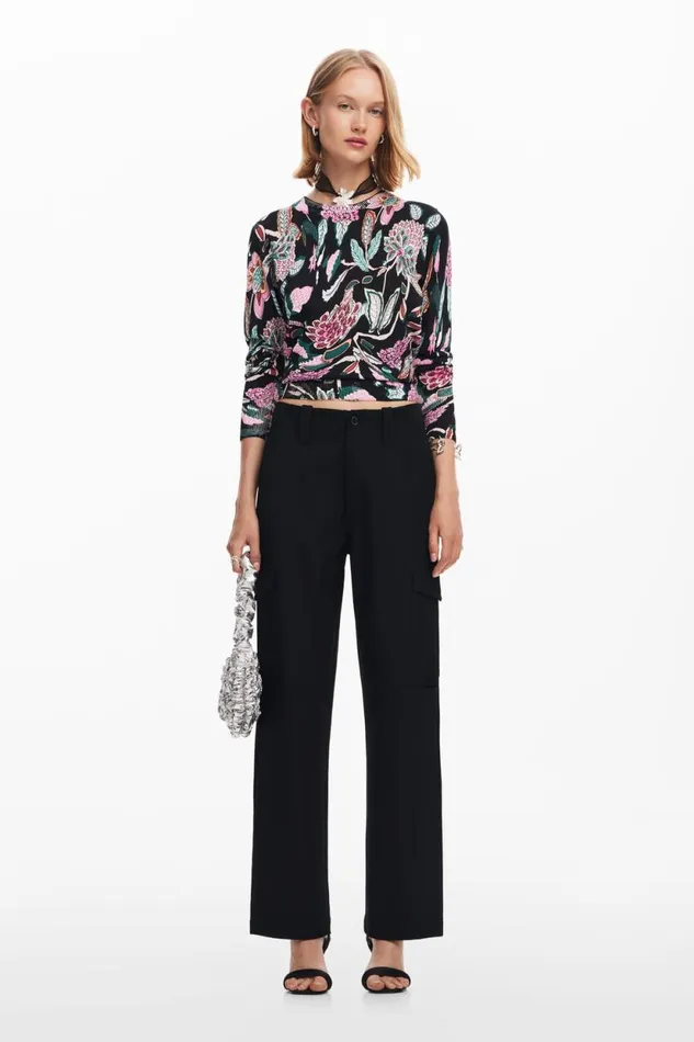 Sweaters Women Desigual Botanical Print Knit Sweater Black