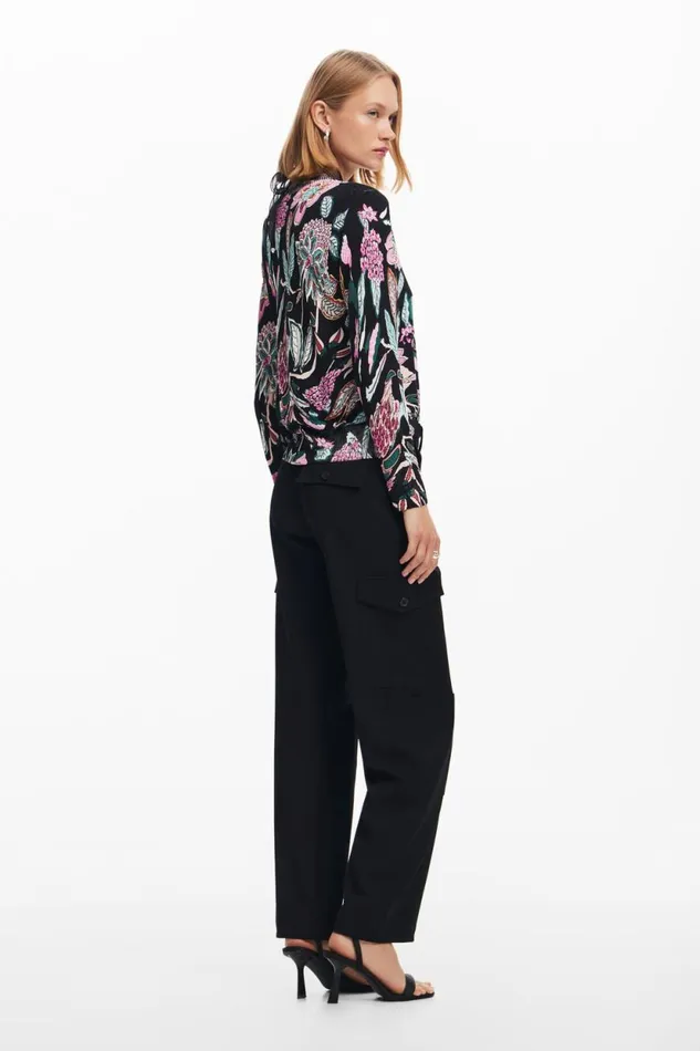 Sweaters Women Desigual Botanical Print Knit Sweater Black