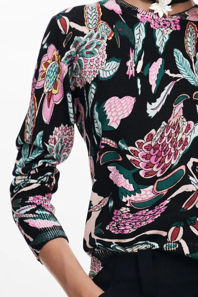 Sweaters Women Desigual Botanical Print Knit Sweater Black