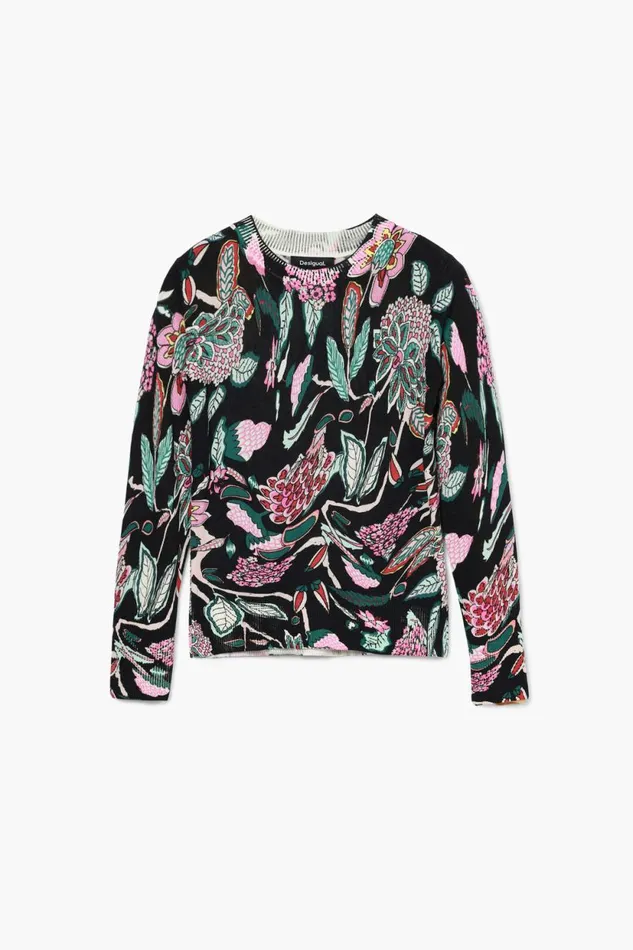 Sweaters Women Desigual Botanical Print Knit Sweater Black