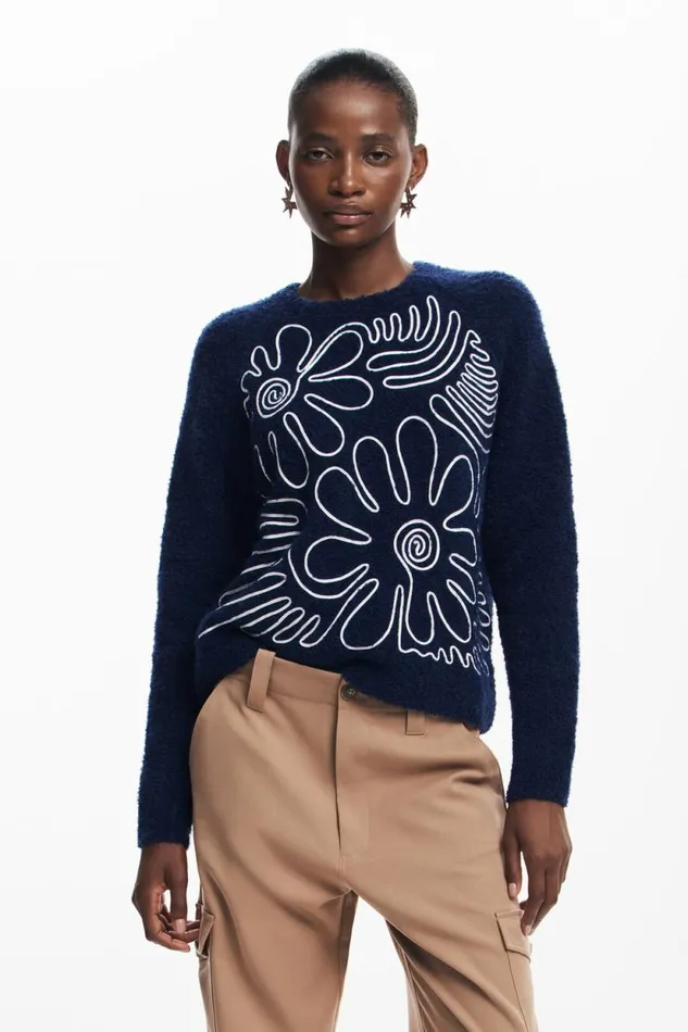 Sweaters Women Desigual Floral Print Sweater Blue