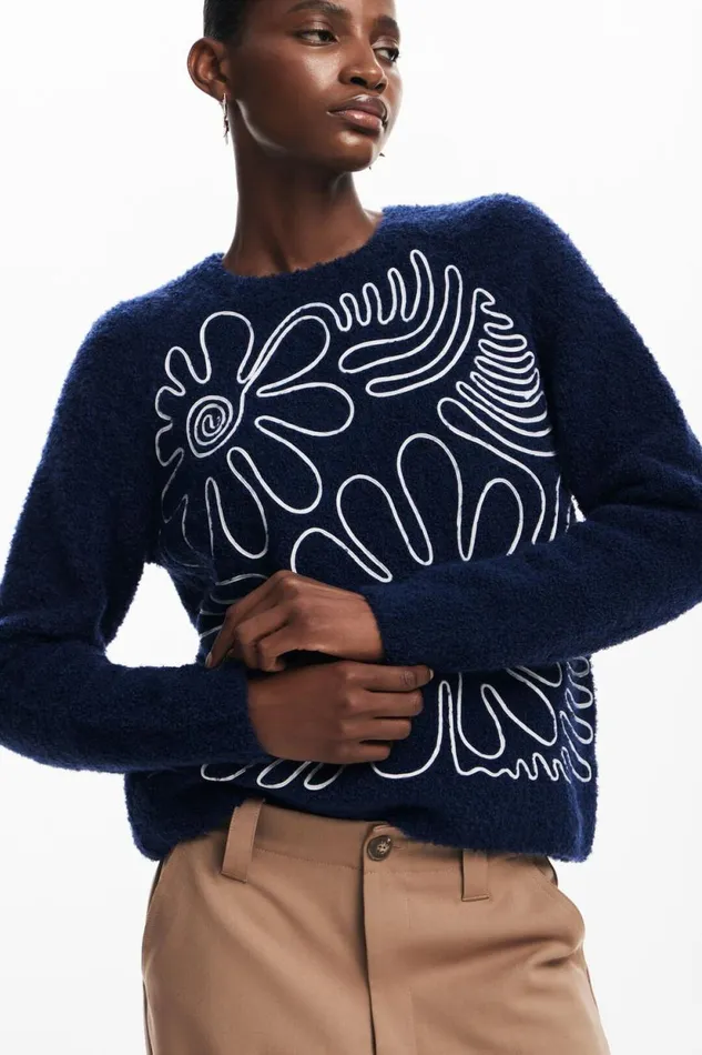 Sweaters Women Desigual Floral Print Sweater Blue