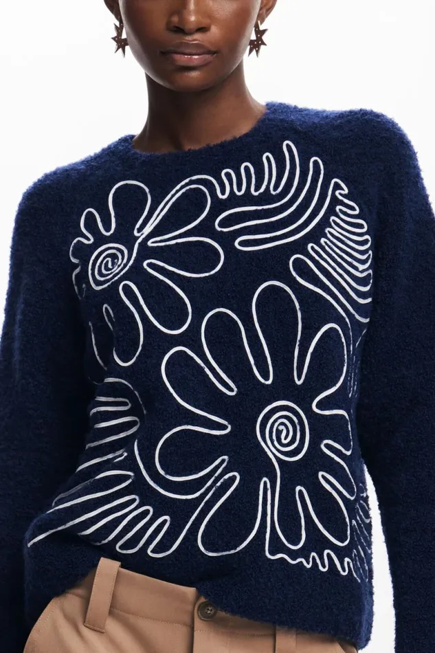Sweaters Women Desigual Floral Print Sweater Blue