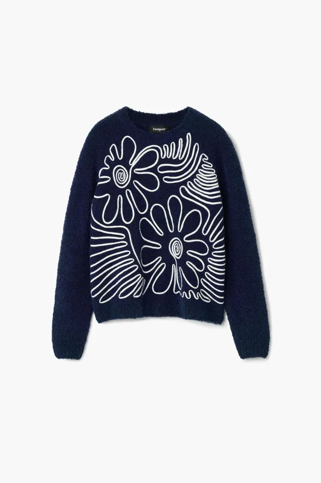 Sweaters Women Desigual Floral Print Sweater Blue