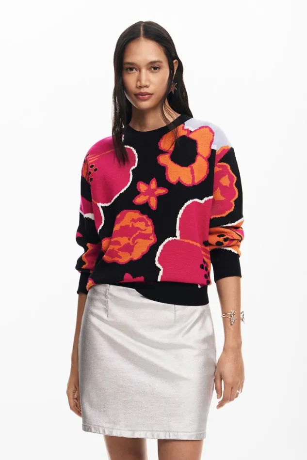 Sweaters Women Desigual Floral Sweater Black