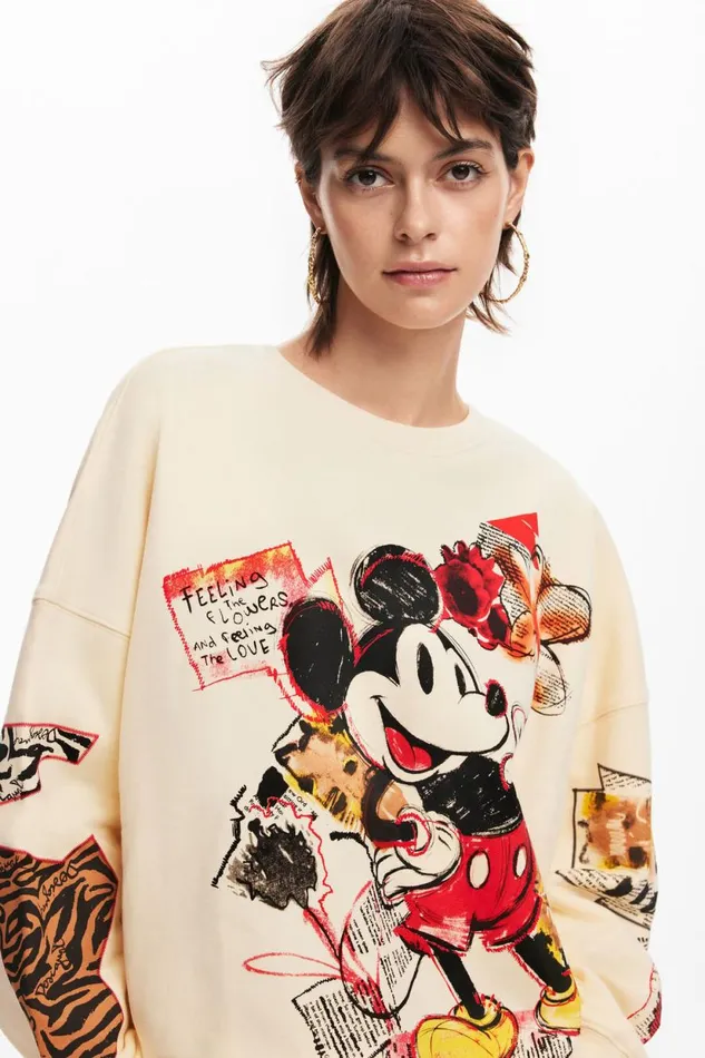 Sweaters Women Desigual Mickey Mouse Sweatshirt White