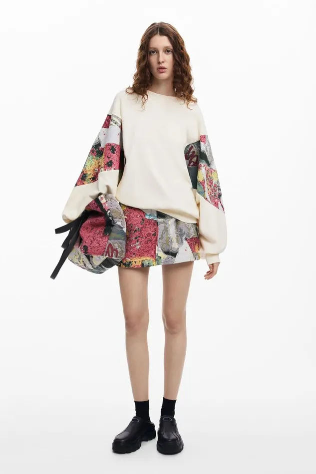 Sweaters Women Desigual Sweatshirt With Printed Sleeves M Christian Lacroix White