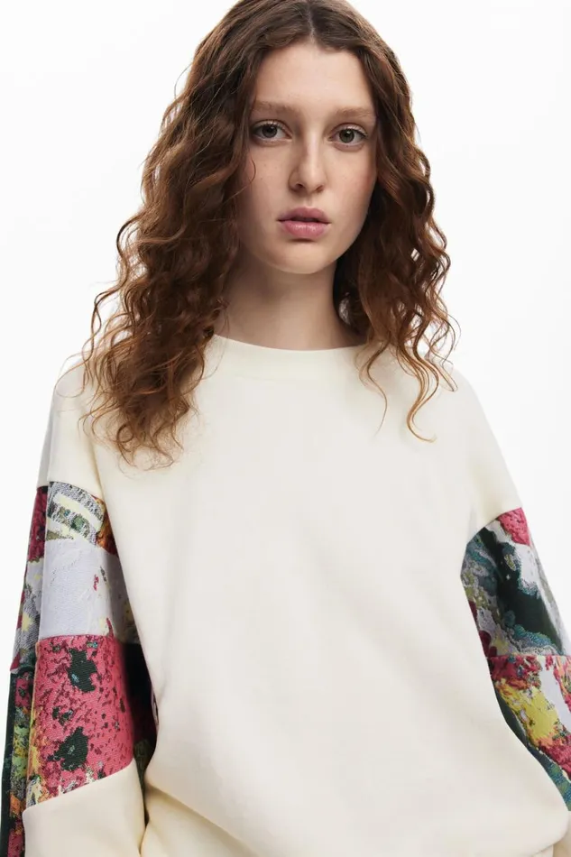 Sweaters Women Desigual Sweatshirt With Printed Sleeves M Christian Lacroix White