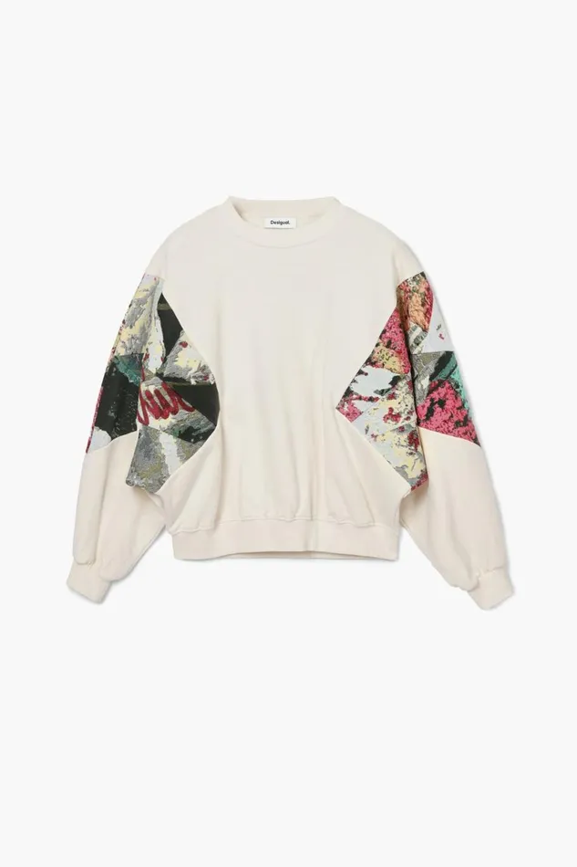 Sweaters Women Desigual Sweatshirt With Printed Sleeves M Christian Lacroix White