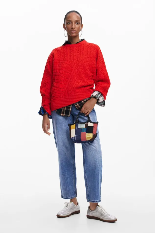 Sweaters Women Desigual Textured Knit Sweater Red