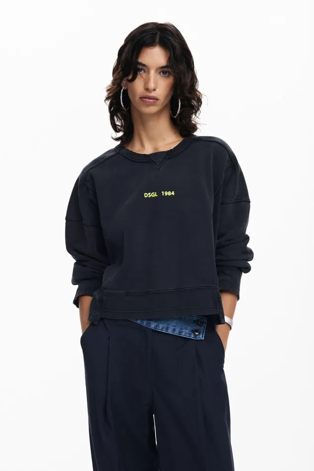 Sweaters Women Desigual Washed Effect Sweatshirt Black
