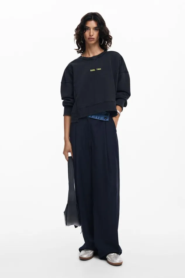 Sweaters Women Desigual Washed Effect Sweatshirt Black
