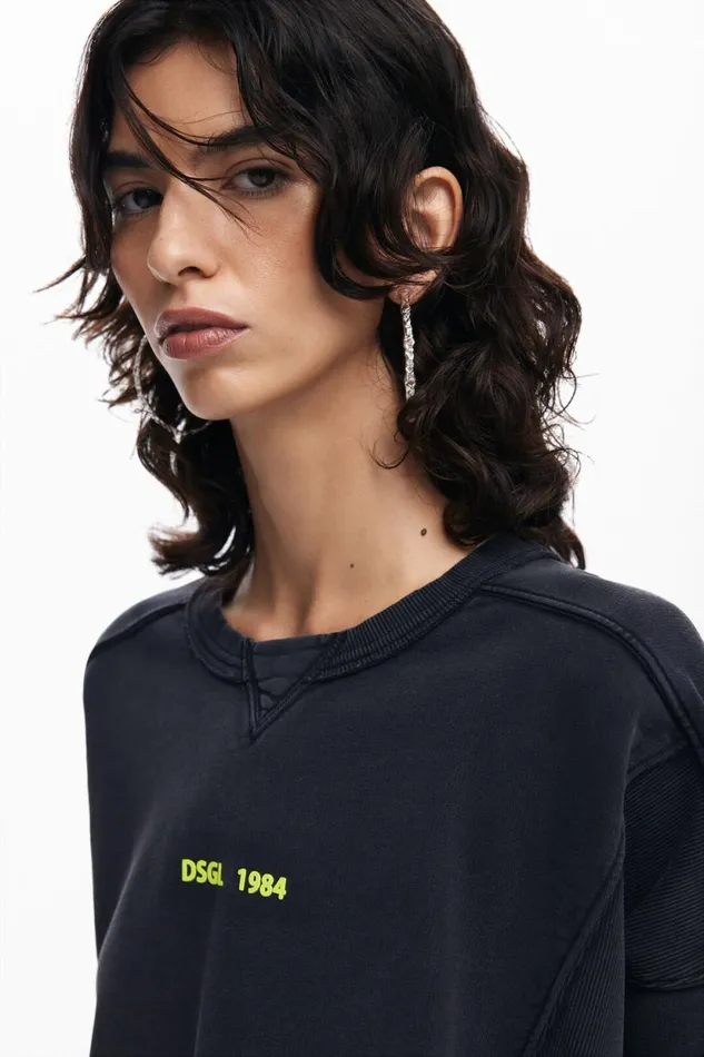 Sweaters Women Desigual Washed Effect Sweatshirt Black
