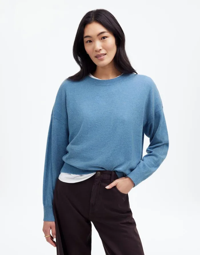 Sweaters Women Madewell Cashmere Relaxed Crewneck Sweater Hthr Denim Blue