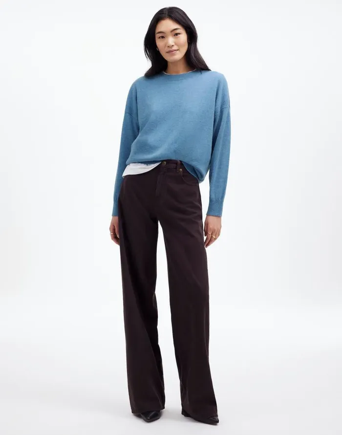 Sweaters Women Madewell Cashmere Relaxed Crewneck Sweater Hthr Denim Blue