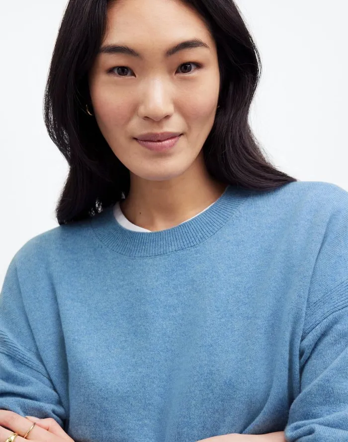 Sweaters Women Madewell Cashmere Relaxed Crewneck Sweater Hthr Denim Blue
