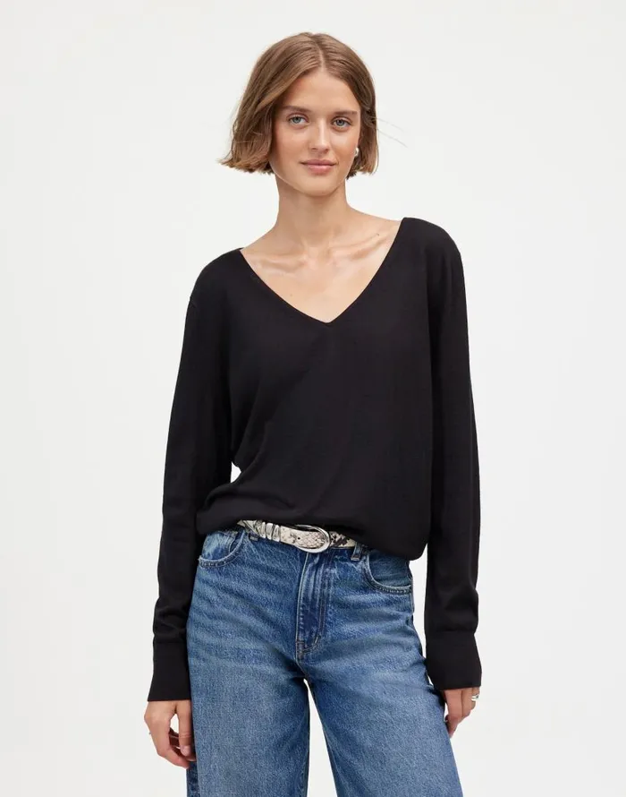 Sweaters Women Madewell Merino WoolSilk Blend VNeck Sweater True Black